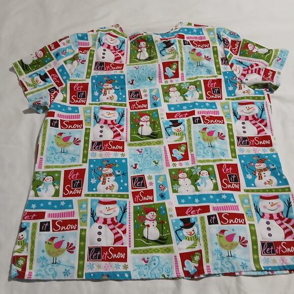 SB Scrubs Large SNOWMEN Scrub Top Poly/Cotton Blend Christmas Holiday Season - Picture 5 of 10